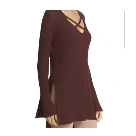 Free People Sweaters - Free People Criss Cross Front Tunic High Low Sweater Size L Brown 14597